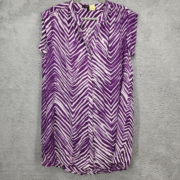 BCBGMAXAZRIA Tosha Women's Medium Purple/White Silk Chevron Button Up Mini Dress - Picture 1 of 13
